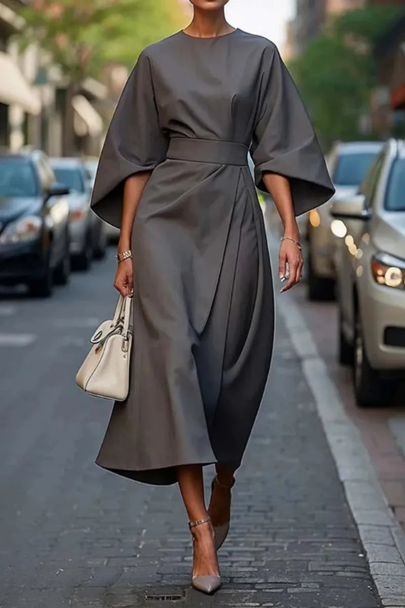 MABEL™ – Structured A-Line Midi Dress with Belt
