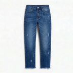 Vivara – Women's Retro Fringed Cropped Straight Leg Jeans