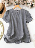 KRISTEL™ – Vintage Flowy Checkered Puff Sleeve Blouse