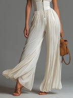 Zsófia Jumpsuit – White Pleated Chiffon