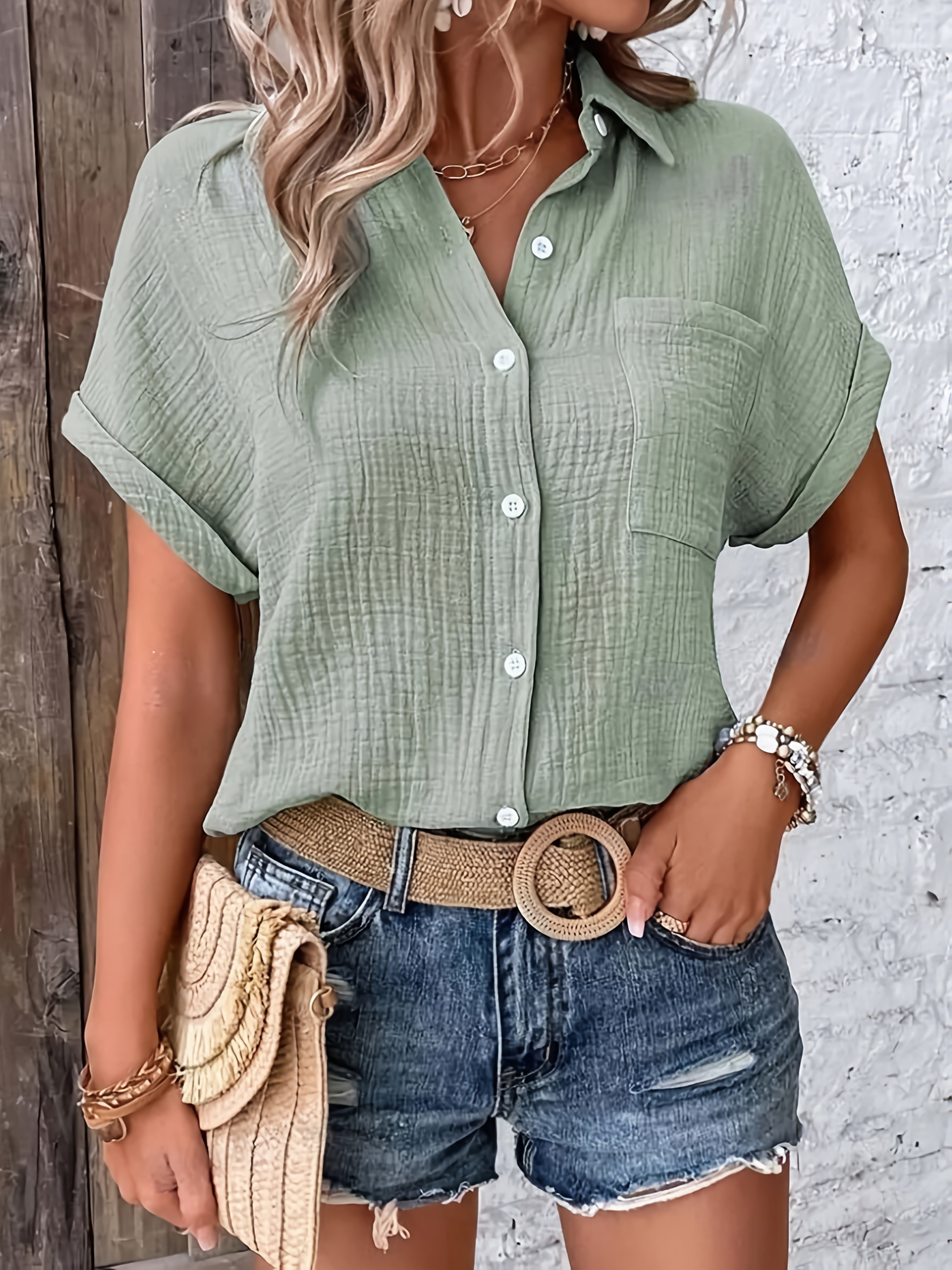 Emery | Textured Button-Up Summer Blouse