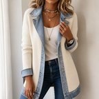 Ribova – Ribbed Knit Coat With Denim Panels