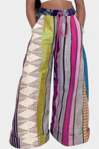 Claudine Striped Wide-Leg Trousers with Contrast Drawstring